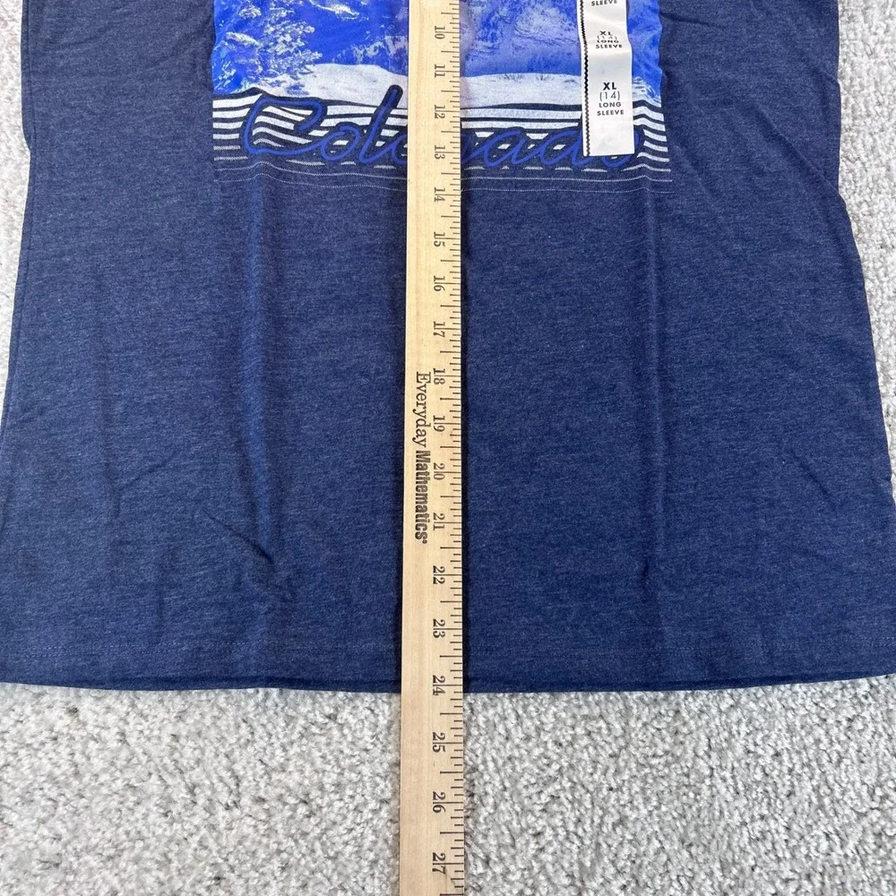 Cat & Jack Boys XL 14 Aspen Colorado Mountain Graphic Long Sleeve Tee Navy Blue